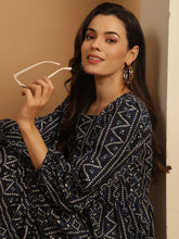 Bandhani Printed Puff Sleeve A-Line Dress-JND-1030